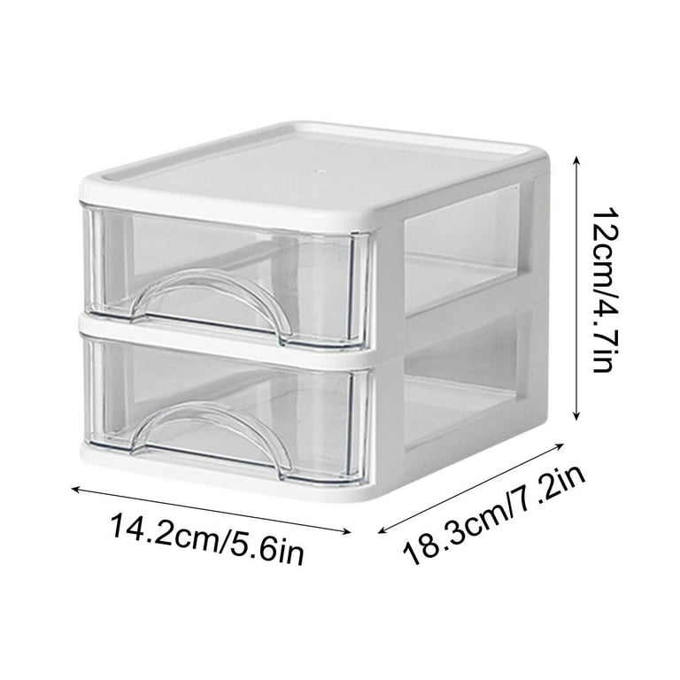 2 Drawer Desktop Storage Bin Unit, Small Plastic Organizer, White Frame  with Clear Drawer, Mini Container Case for Desk, Storing Craft Accessory  Stationery 