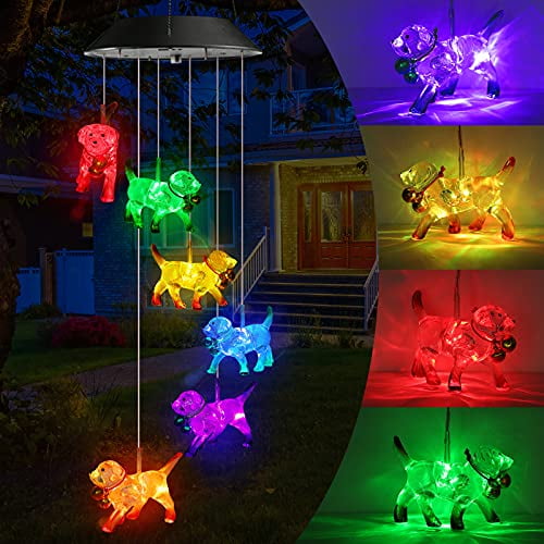 Solar Wind Chime,Color Changing Wind Chimes Dog,LED Decorative Mobile,Gifts for Mom Grandma,Waterproof Outdoor Decorative Lights for Garden,Patio,Yard,Window Outdoor Decor
