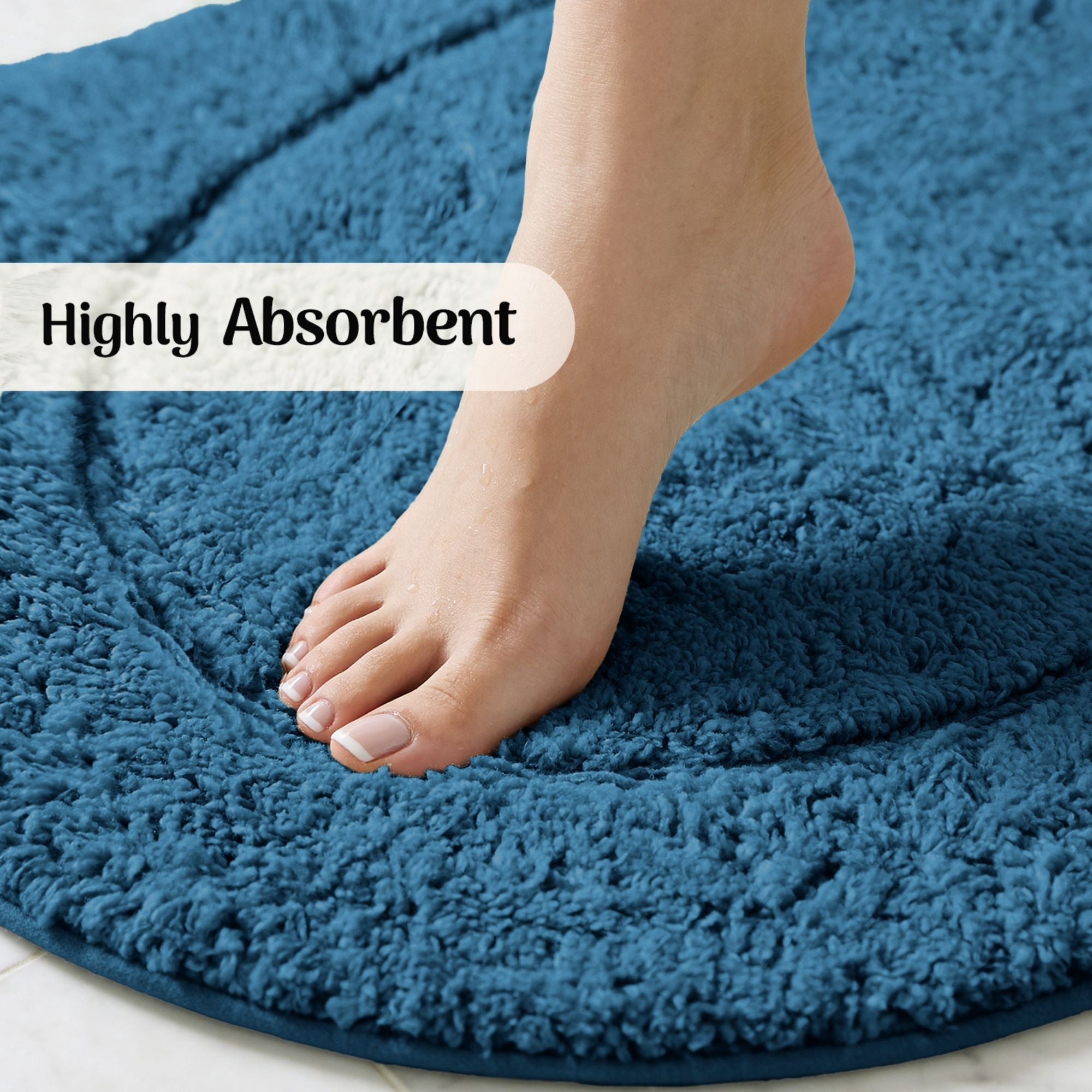 Superior Oval Bordered Cotton Washable Non-Slip Bath Rug, Runner Size, Sapphire