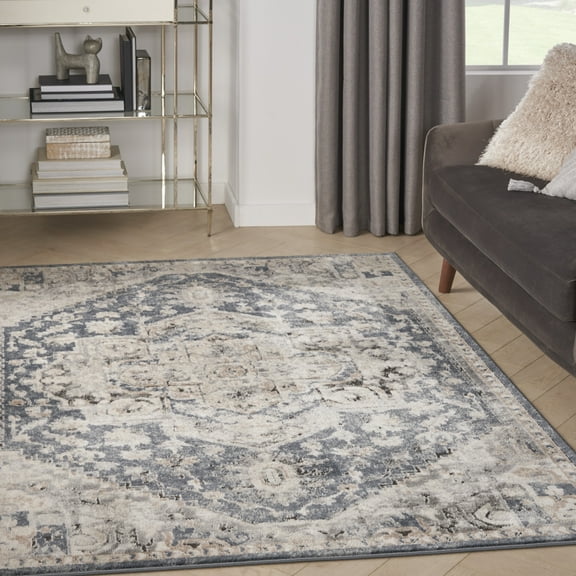 Nourison Concerto Floral Ivory Blue 5'3" x 7'3" Area Rug, (5x7)