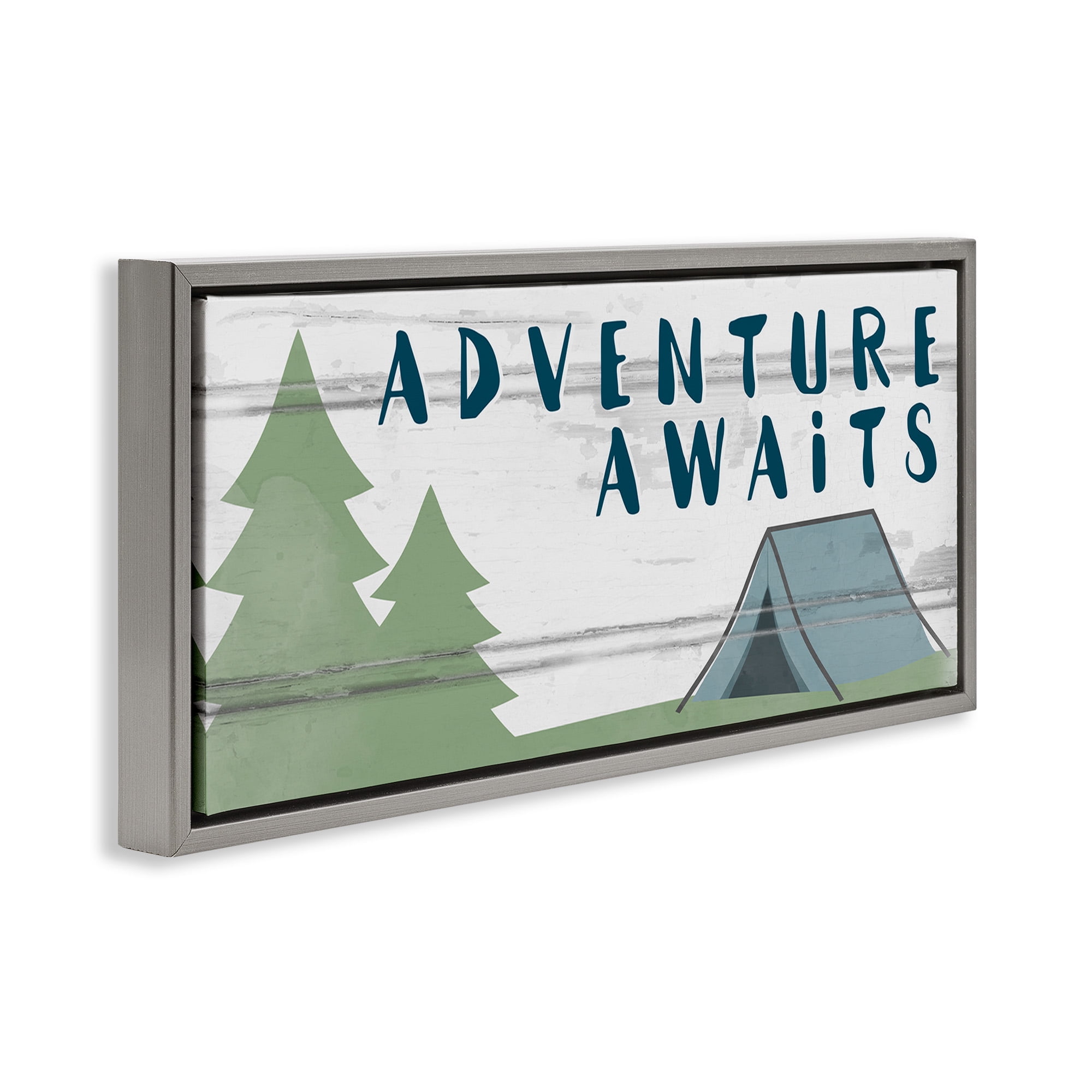 Stupell Industries Adventure Awaits Camping Scene Art for Kids Painting Gray Floater Framed Canvas Art Print Wall Art, 25 x 11