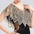 thumbnail image 5 of Women Party Shawl Sequin Summer Short Thin Coat V Neck See-through Gauze Leaf Shape Embroideried Beaded Capelet Sparking Cape, 5 of 6