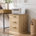 thumbnail image 5 of Wooden Nightstands 22" Wide Fluted Nightstand with Charging Station, Modern End Table for Living Room, Bedroom, Home Office, Wood 3 Drawer Dresser, Large Bedside Tables, Curved Profile Design,Bedsid, 5 of 11