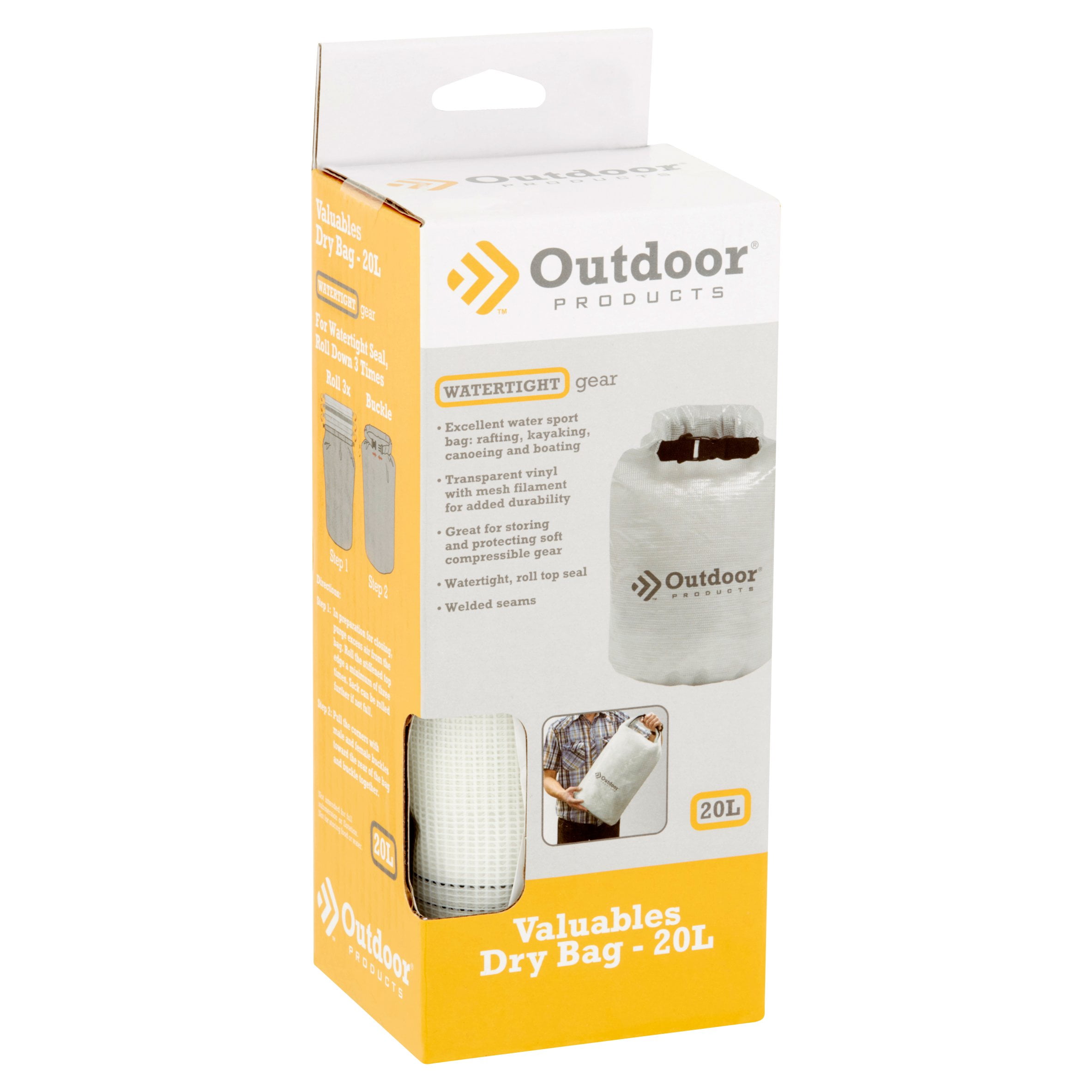 Outdoor Products, 20L Valuables Watertight Dry Bag , Clear, Water Sport