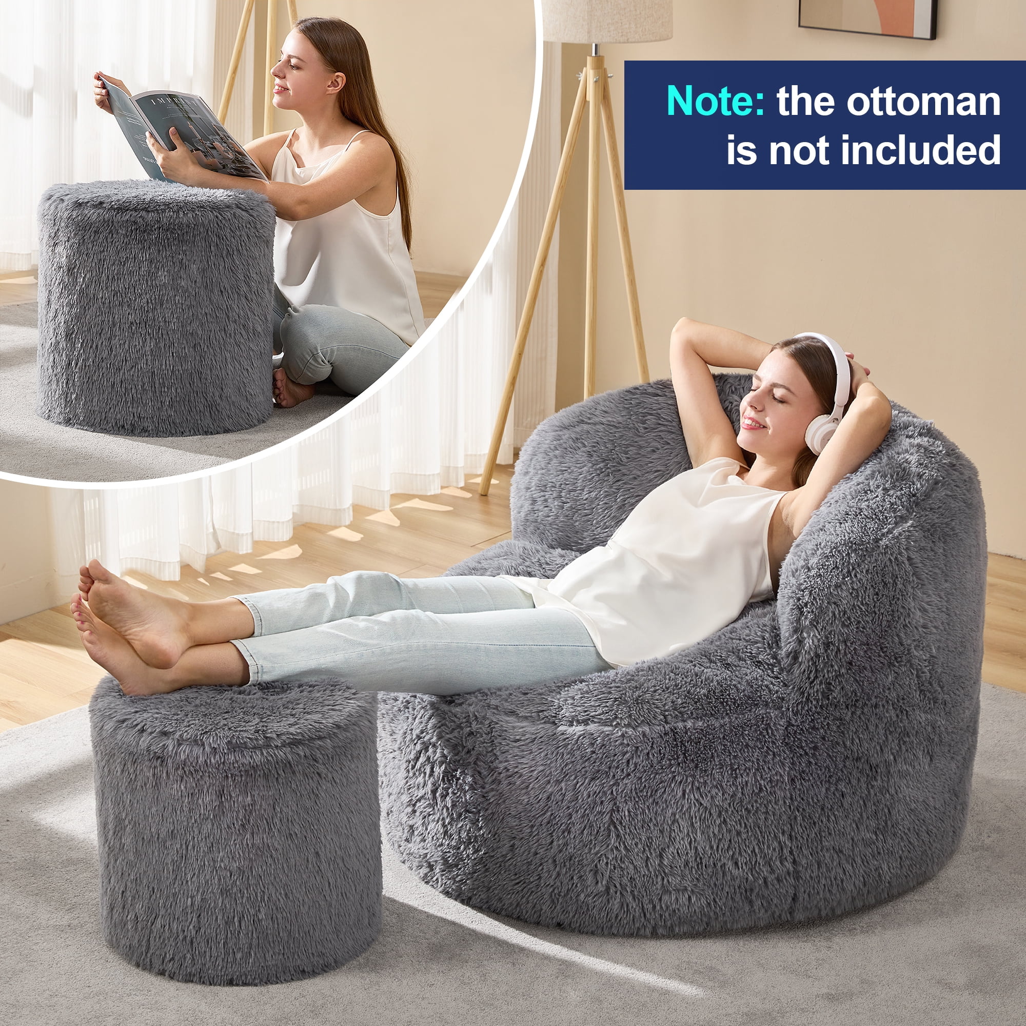 Hobestluk Bean Bag Chair Big Bean Bag Chairs for Adults Giant Adult Bean Bag Chair with Foam Filler Large Beanbags with Stuffed Back Lazy Sofa, Grey -Standard