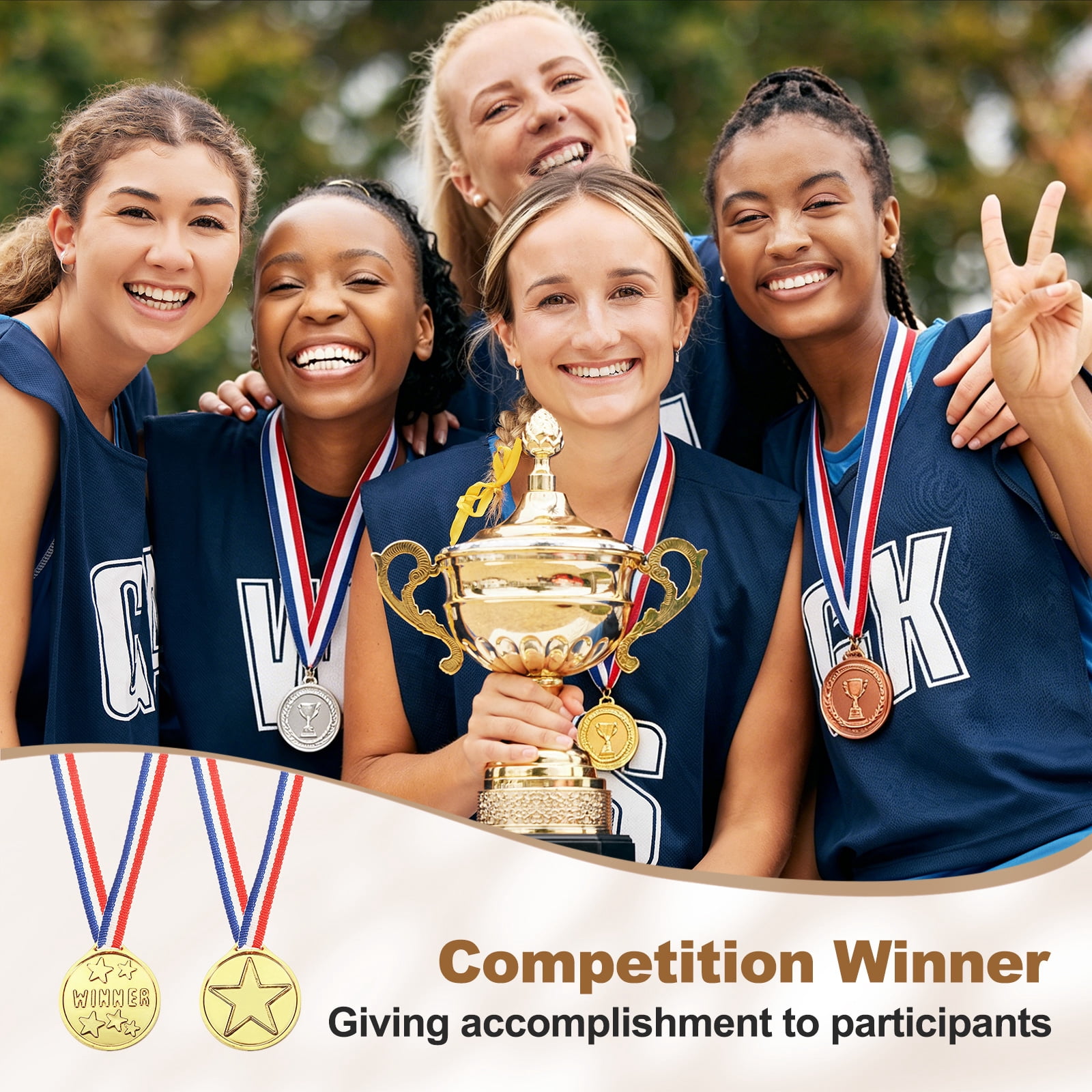 Uxcell Award Medals, 108 Pcs Gold Silver Bronze Plastic Award Medals Printed with Star Patterns  with Lanyards for Teen Sports, Games, Competitions, Party Favors Decorations