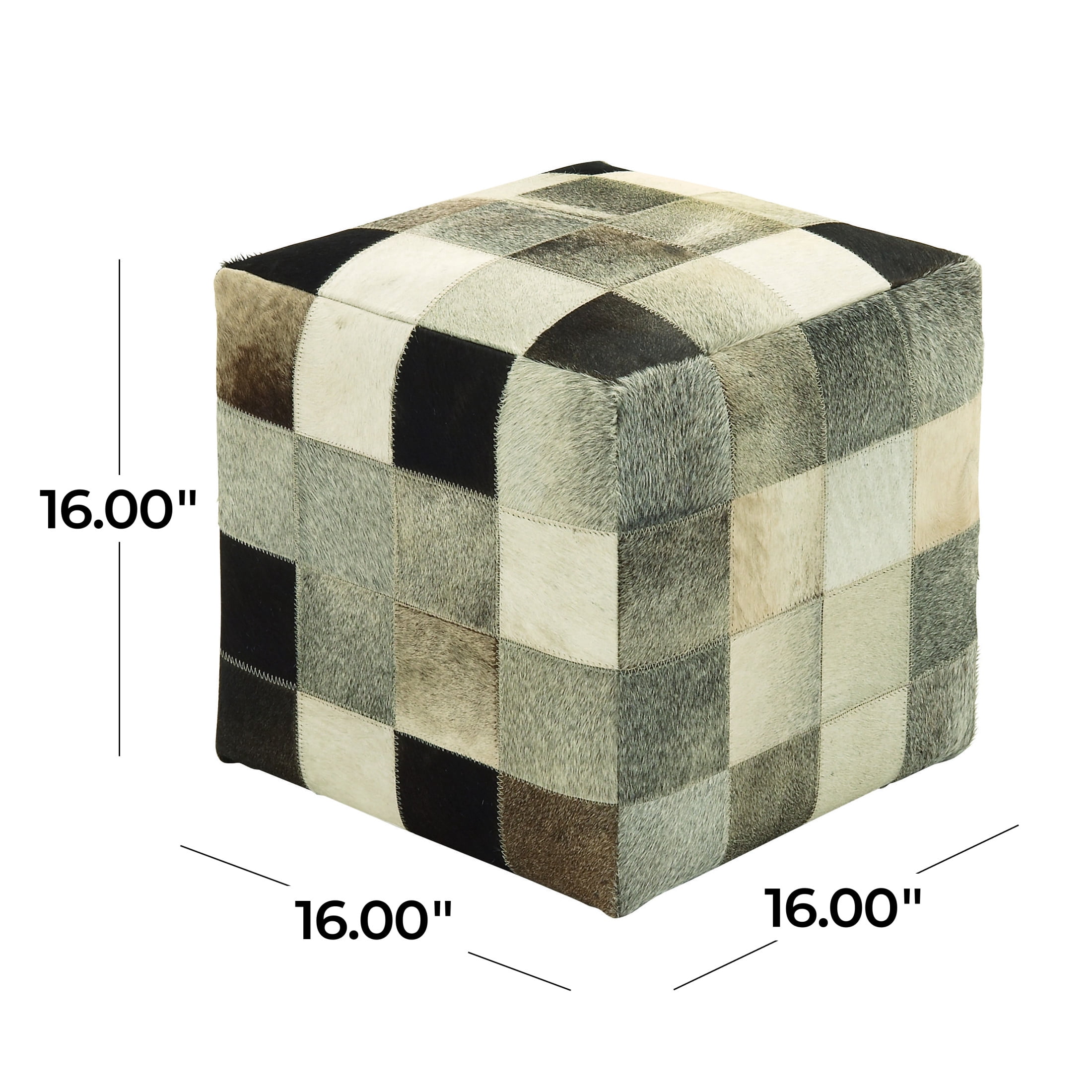 DecMode Leather Handmade Cowhide Stool with Patchwork Pattern, Multi Colored