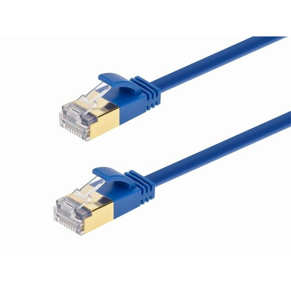 Monoprice SlimRun Cat6A Ethernet Patch Cable - Network Internet Cord - RJ45, Stranded, STP, Pure Bare Copper Wire, 36AWG, 6in, Blue