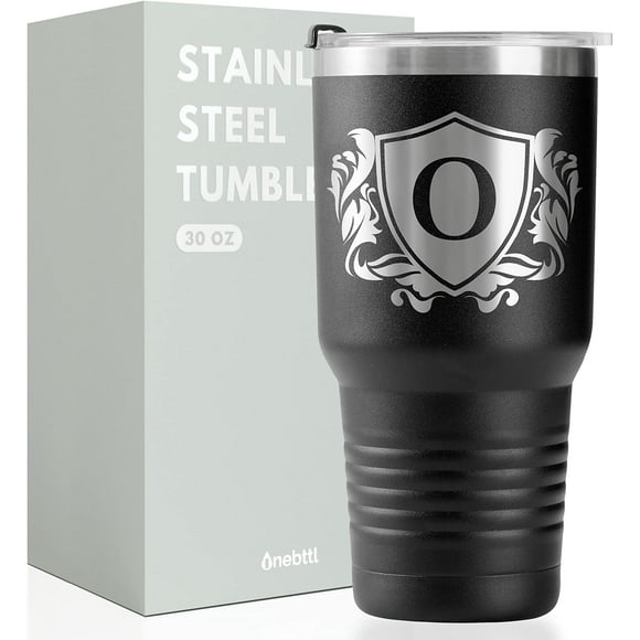 Onebttl Personalized Gifts for Men with Initial O, Monogrammed Travel Tumbler for Him, Custom Coffee Cups, Unique Birthday Christmas Gifts for Men who Have Everything, Black, 30oz