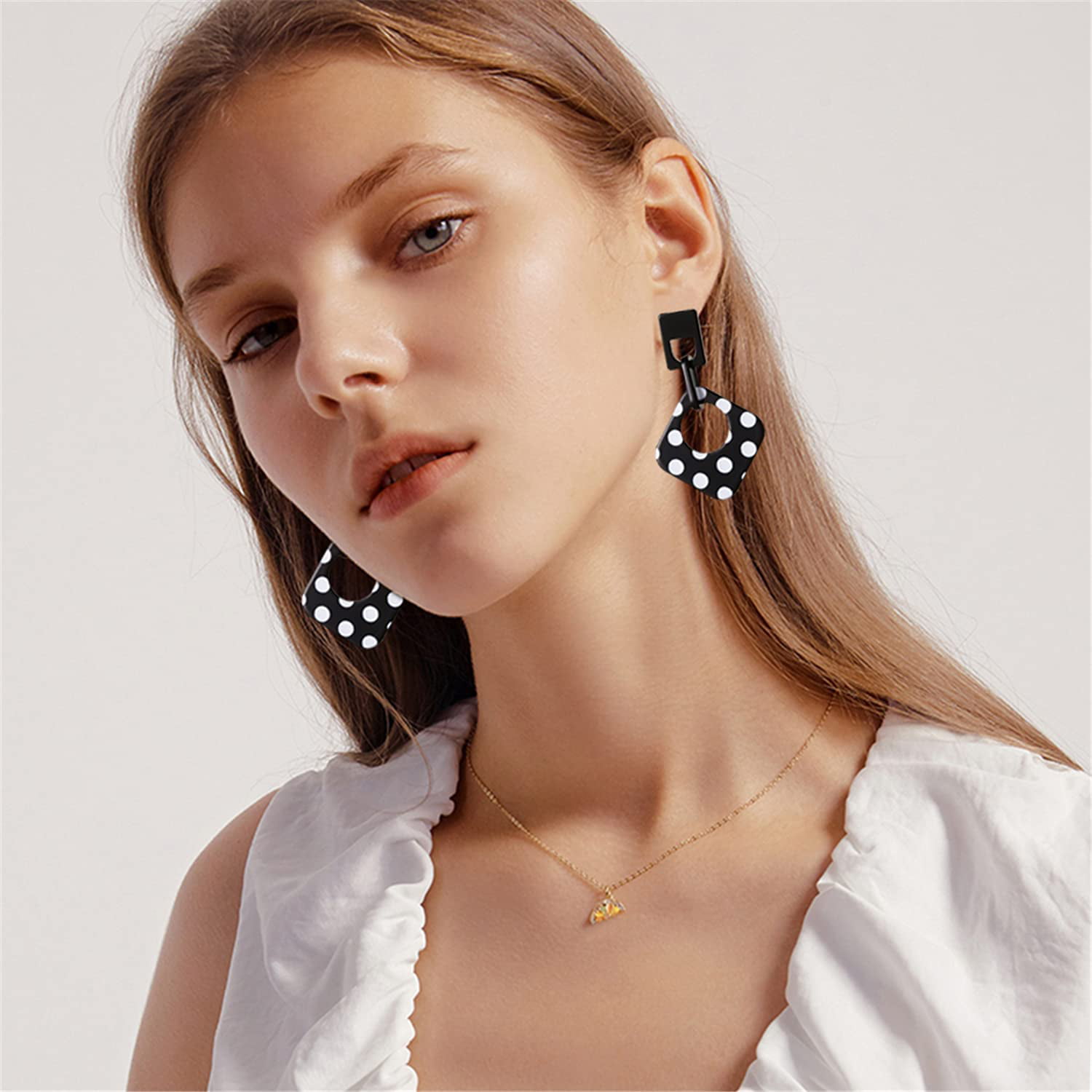 ANDPAI Unique 70s 80s 90s Bohemian Black White Resin Spots Striped Geometry Dangle Drop Stud Earrings Retro Cute Striped Square Checkered Circle Tag Pendant Earrings for Women Girls Statement Jewelry Gifts 