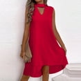 thumbnail image 6 of ClodeEU Women's Choker V-Neck Sleeveless Dress with Asymmetric Hem ,Casual Loose Fit Solid Color Dress Red,Women's Plus L, 6 of 7