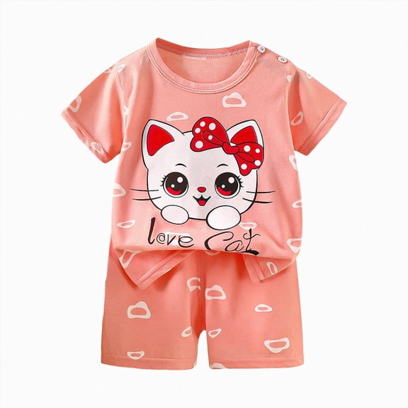 Sopiago Infant Baby Girl Summer Clothes Set 9 12 18 24 Months 2T 3T 4T Flower Short Sleeve Round Neck Tops Elastic Waist Shorts Outfit Little Boys Girls Clothes Pink,5-6 Years