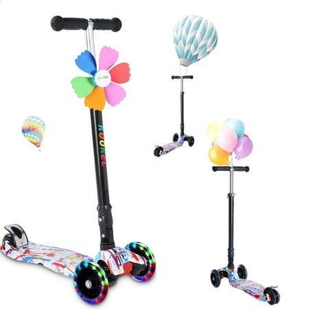 Three Wheel Kick Scooter for Kids, Handle Kick Scooters with Adjustable Handles and Flashing for Children from 4 to 10 Years
