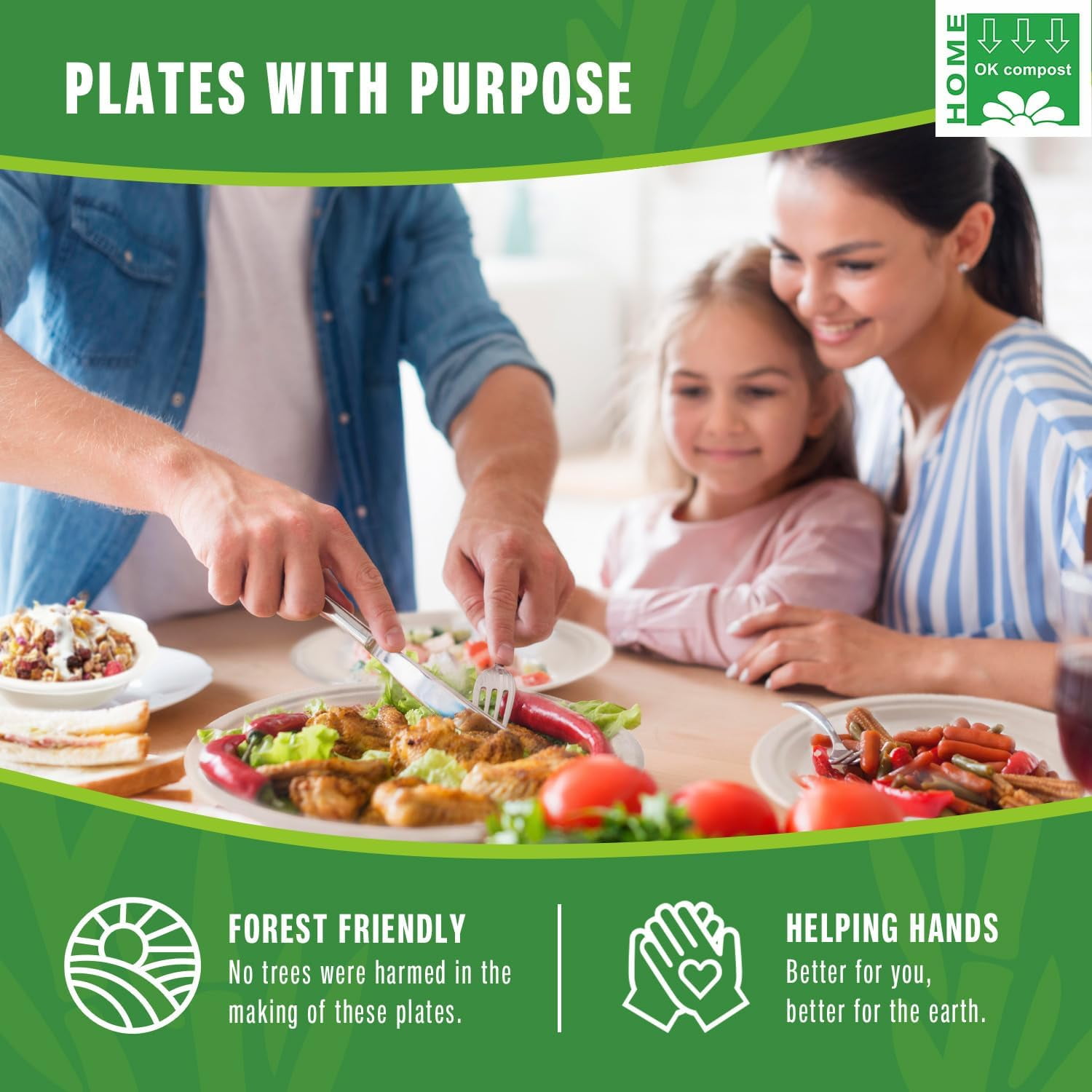 VIVOSPROUT Disposable Compostable Paper Plates (Natural Brown, 10 Inch - 125pk)