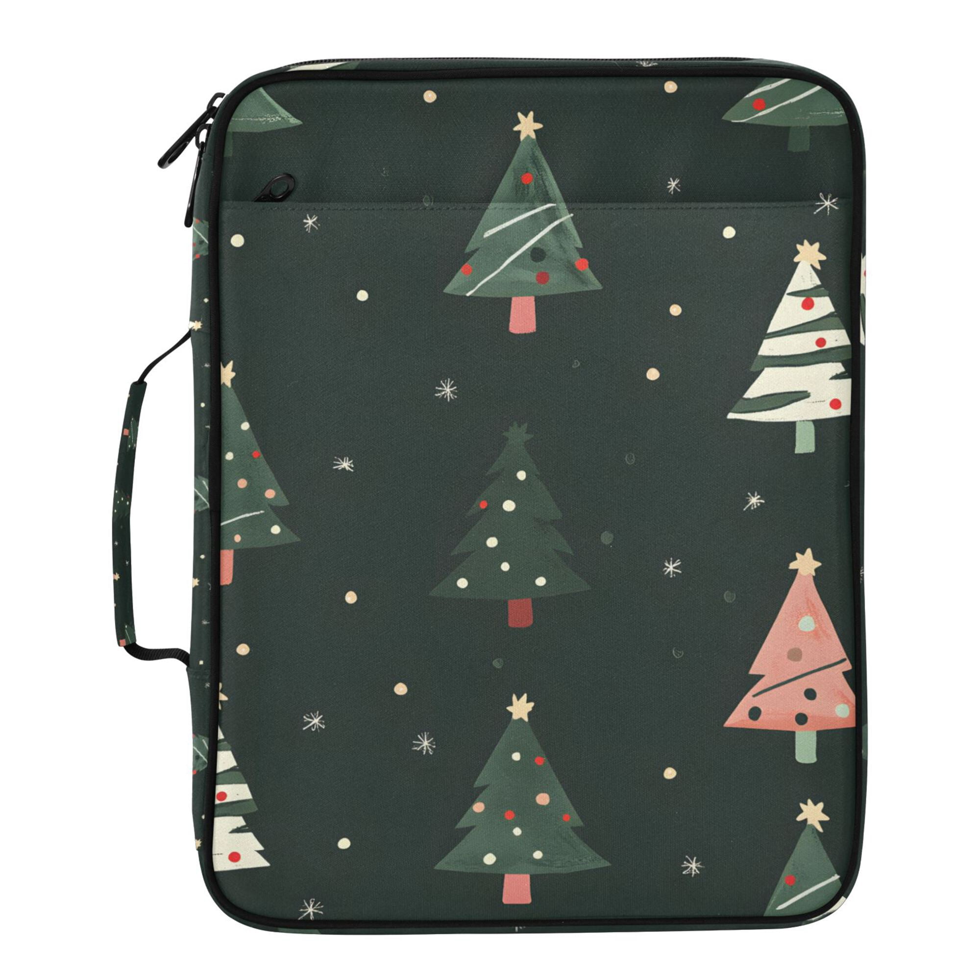 FORMRS Accordion File Folder A4 Size 7-Pocket Expanding Document Organizer Bag with 3 Ring Binder, Green Christmas Trees