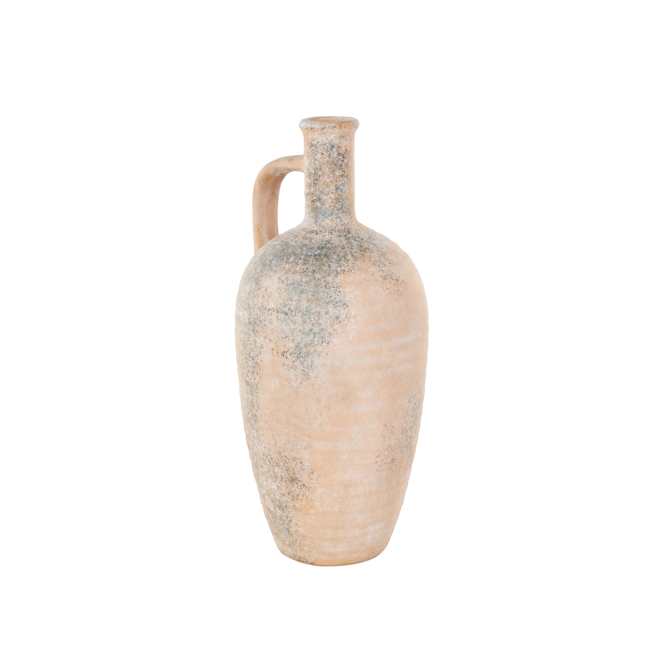DecMode 18" Antique Style Distressed Beige Ceramic Vase with Handle