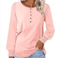 thumbnail image 2 of Duoif Womens Tops Long Sleeve Shirts for Women, Women's Long Sleeve Tops Smocked Puff Sleeve Tops Casual Shirts Blouses Tops for Women Trendy Pink L, 2 of 5