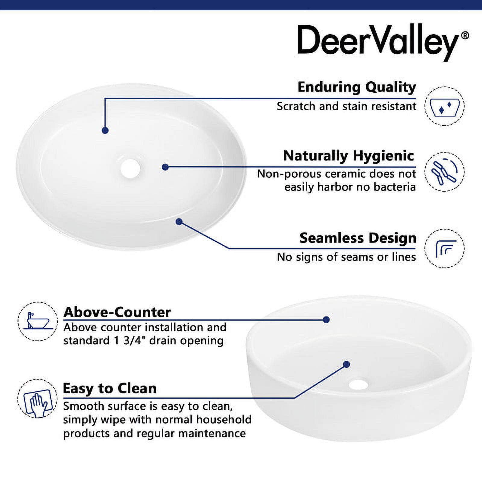 DeerValley 14" White Ceramic Oval Vessel Sink for Bathroom,Kitchen,DV-1V0049
