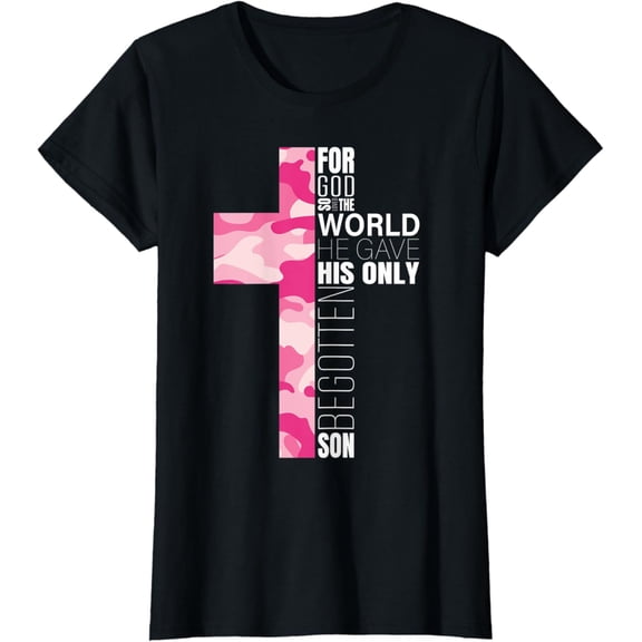 Cute Pink Camo Christian Cross Verse Gifts Women Teen Girls T-Shirt Christian Gifts by Alexis Mae