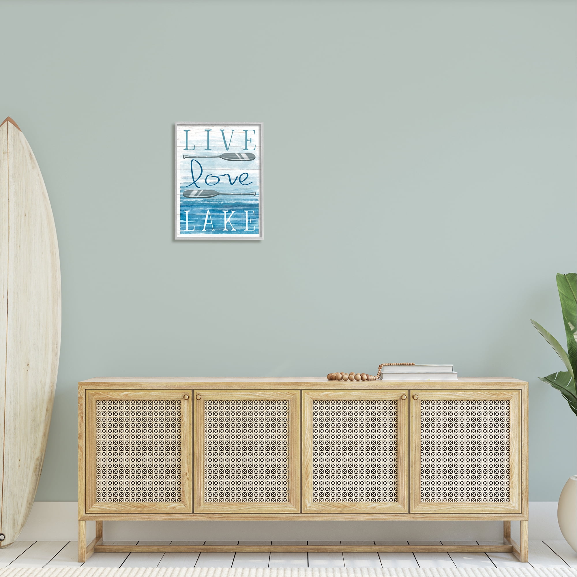 Stupell Industries Live Love Lake Quote Ores Water Motif Graphic Art Gray Framed Art Print Wall Art, Design by Elizabeth Tyndall