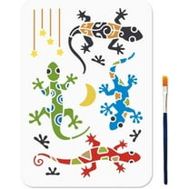 A4 Lizard Stencil Reptile Animal Template 11.7x8.3inch Reusable Gecko Drawing Stencil with Paint Brush Moon Star Animal Template for Painting on Wood Wall Fabric Home Decor