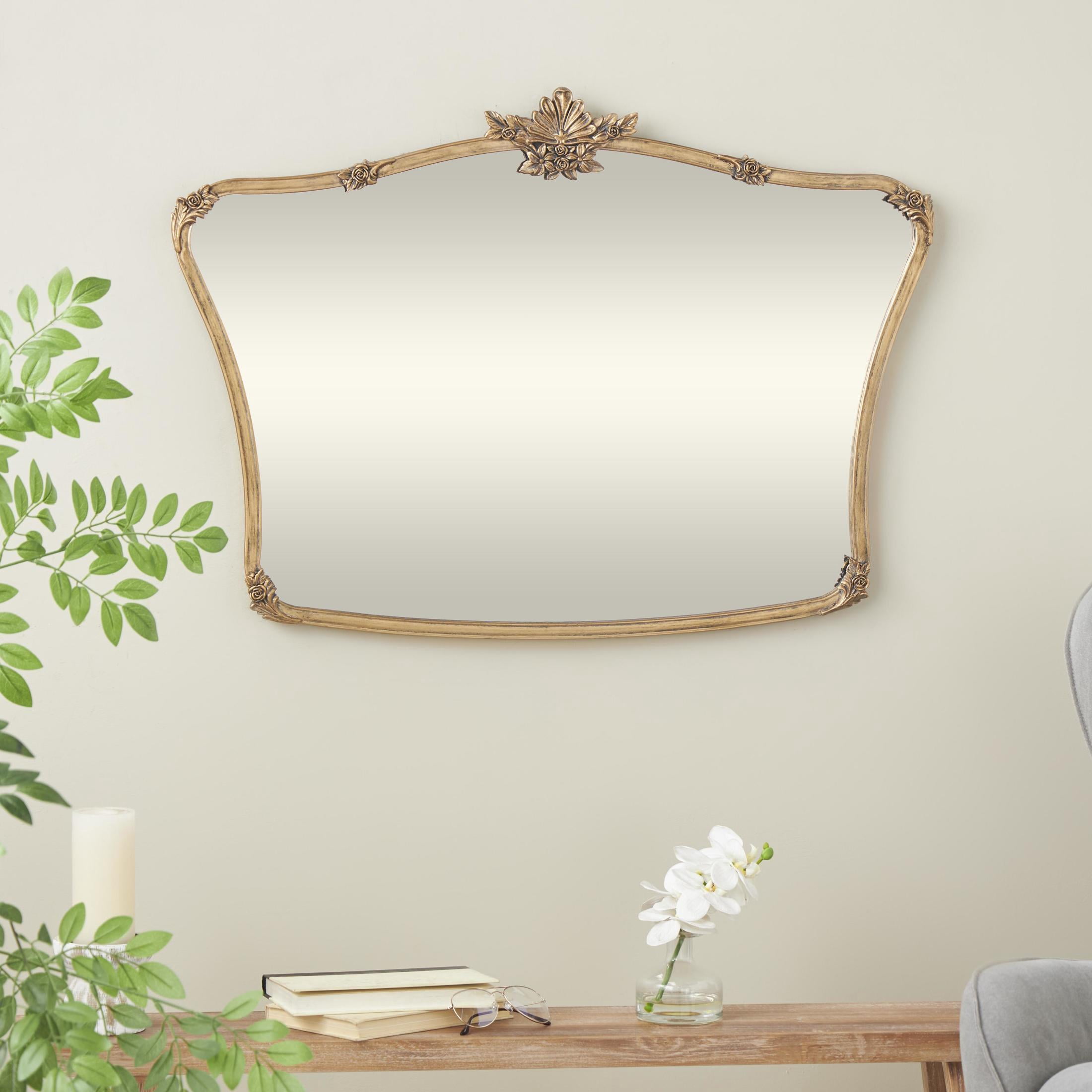 DecMode 36" x 26" Gold Ornate Antique Curved Floral Wall Mirror