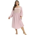 thumbnail image 2 of Baywell Long Nightgown Women's Square Neck Long Sleeve Sleepwear Full Length Night Dress Soft Comfy Loungewear Pink XL-4XL, 2 of 5