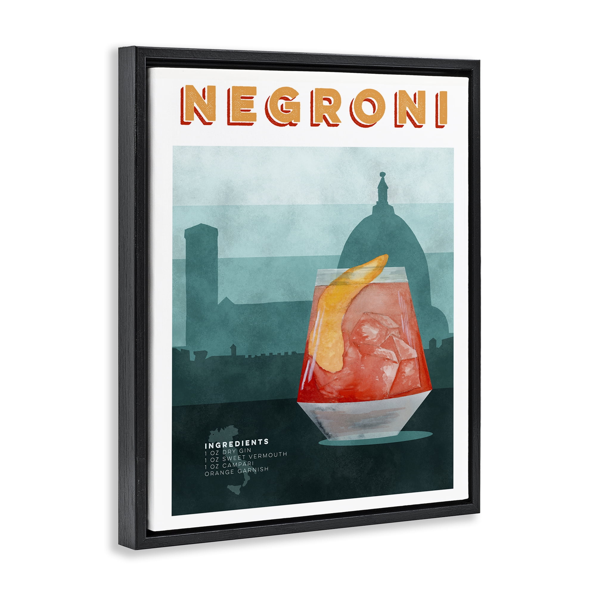 Retro Negroni & Architecture Black Framed Floater Canvas Wall Art, design by Brett Blumenthal