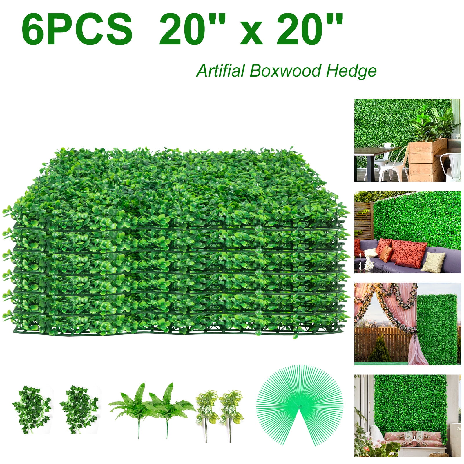 12x Artificial Boxwood Mat Wall Hedge Decor Privacy Fence Panel Grass 20"x20" 