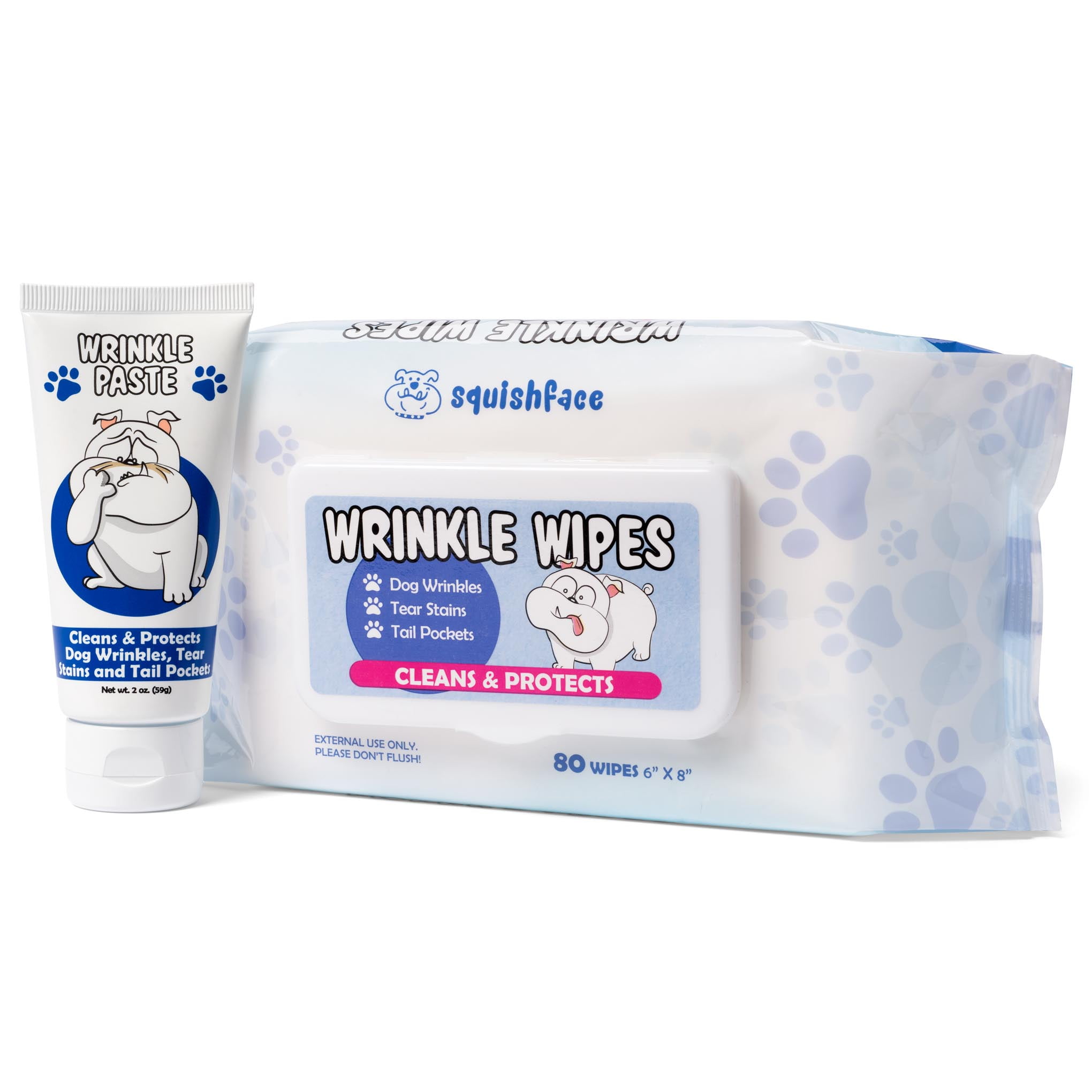 Squishface Wrinkle Paste + Wrinkle Wipe Pack for Dog Wrinkles & Tear