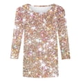 thumbnail image 4 of Women's Summer Sparkle Sequin Tshirt 3/4 Sleeve Casual Crew Neck Dressy Blouses Trendy 2025 Loose Fit Floral Pullover Tops, 4 of 5