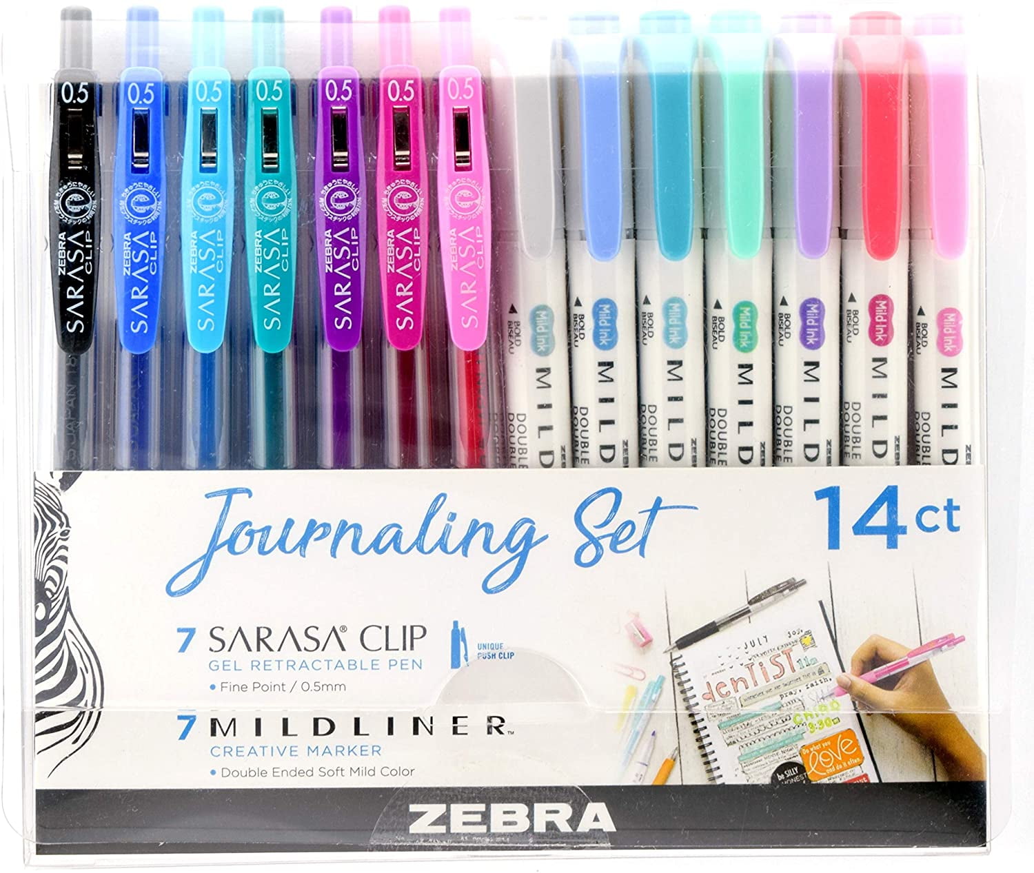 Zebra Pen Journaling Set, Includes 7 Mildliner Highlighters and 7