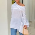 thumbnail image 4 of Womens Spring Summer Shirts Casual Solid Color Long Sleeve Cotton And Linen Top Draped Neck 3/4 Sleeve Comfortable Casual Linen Pocket Shirts Shirts for Women, 4 of 4