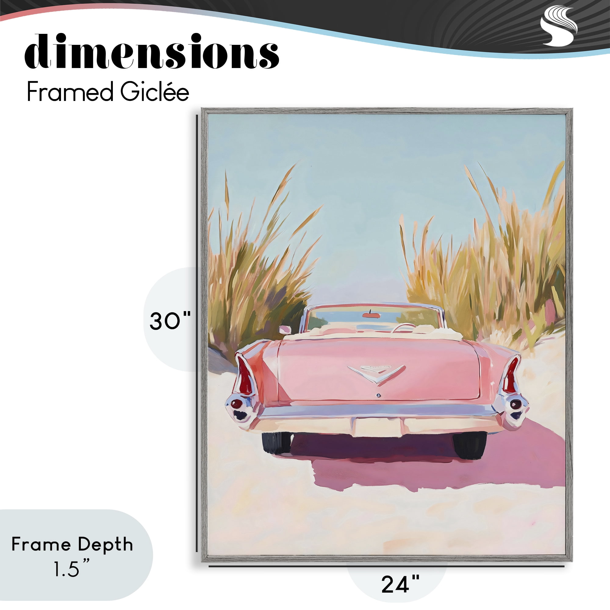 Stupell Industries Pink Cadillac on Beach Gray Framed Giclee Art, design by The Prints Vibe