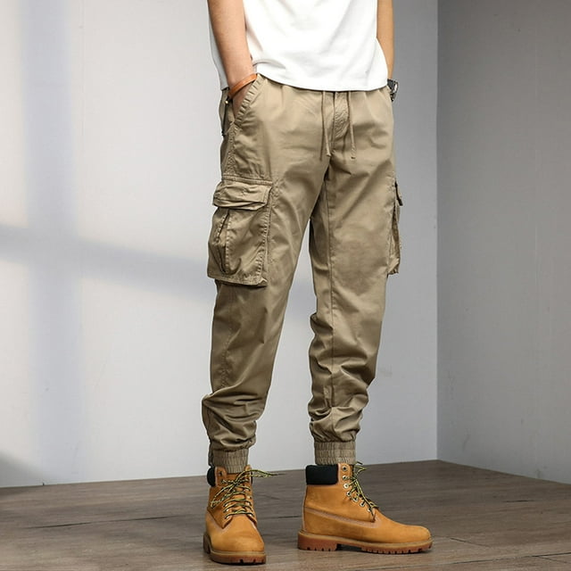 Pantalon Cargo pour Hommes / Mode Homme Ample Grande Taille avec Poches, Lacets, Taille Élastique, Pantalon Utilitaire Décontracté pour Hommes avec Réglable