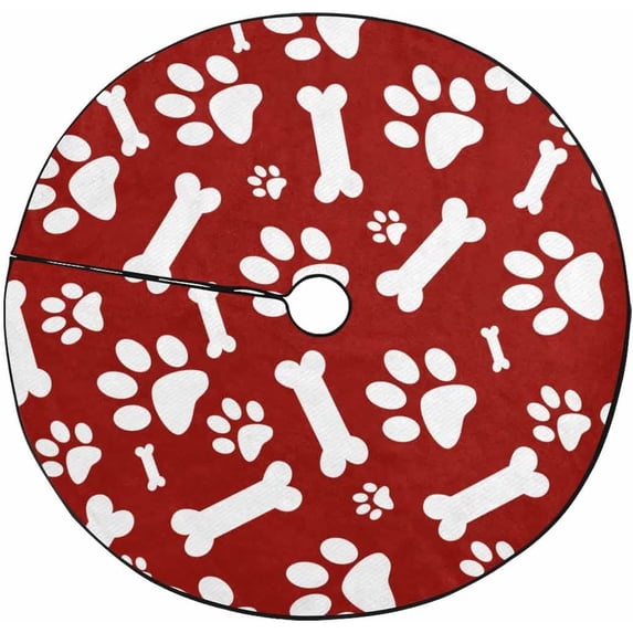FMSHPON RedWhite Dog Paw Xmas Christmas Tree Skirt Stand Mat for Holiday Party Decoration Indoor Outdoor 48 inches
