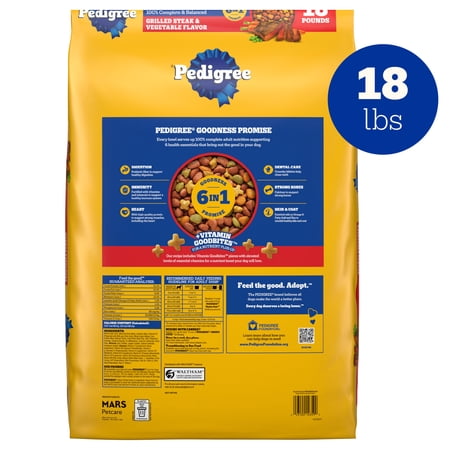 Pedigree High Protein Grilled Steak & Vegetable Flavor Adult Dry Dog Food, 18 lb Bag