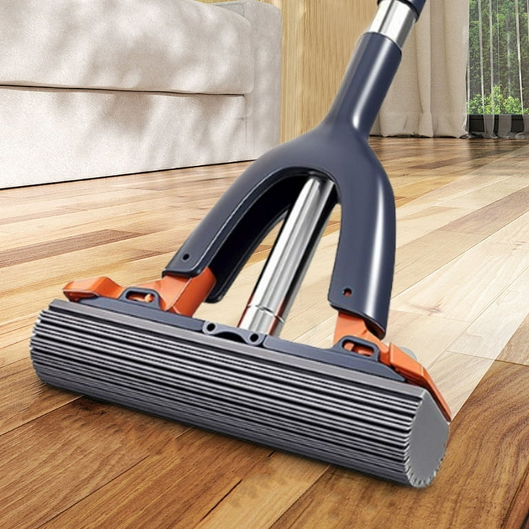 Thickened Absorbent Sponge Mop with Roller Squeezer Foldable