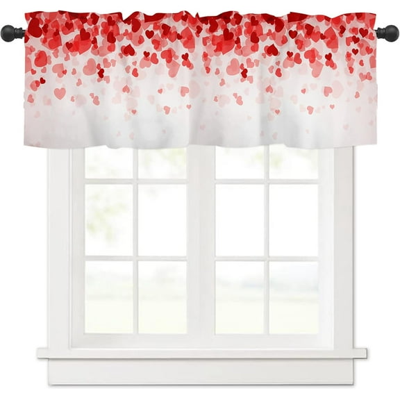 Valentines Day Curtains Valances for Kitchen Window Pink Red Love Heart Valentine''s Rod Pocket Valance Windows Treatments 1 Panel Short Curtain 54x18 Inch for Bathroom Living Room Decor