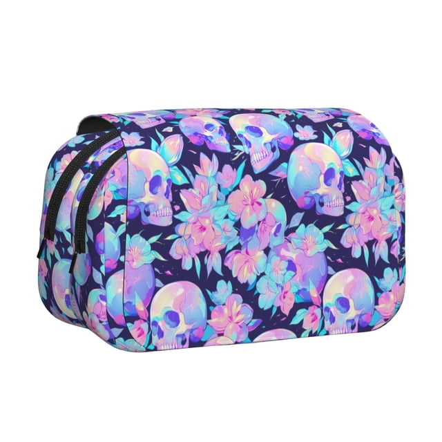 Easygdp pinkk flower crystal Skull para Estuche de Lápices con Tapa Flip, Suministros de Oficina y Universidad para Adolescentes y Adultos