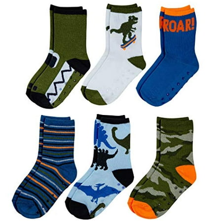 

Peak 2 Peak Unisex Infant Baby and Toddler 6-Pack assorted Ankle Socks - Designs and Colors (Dinosaur II 6-12 Months)