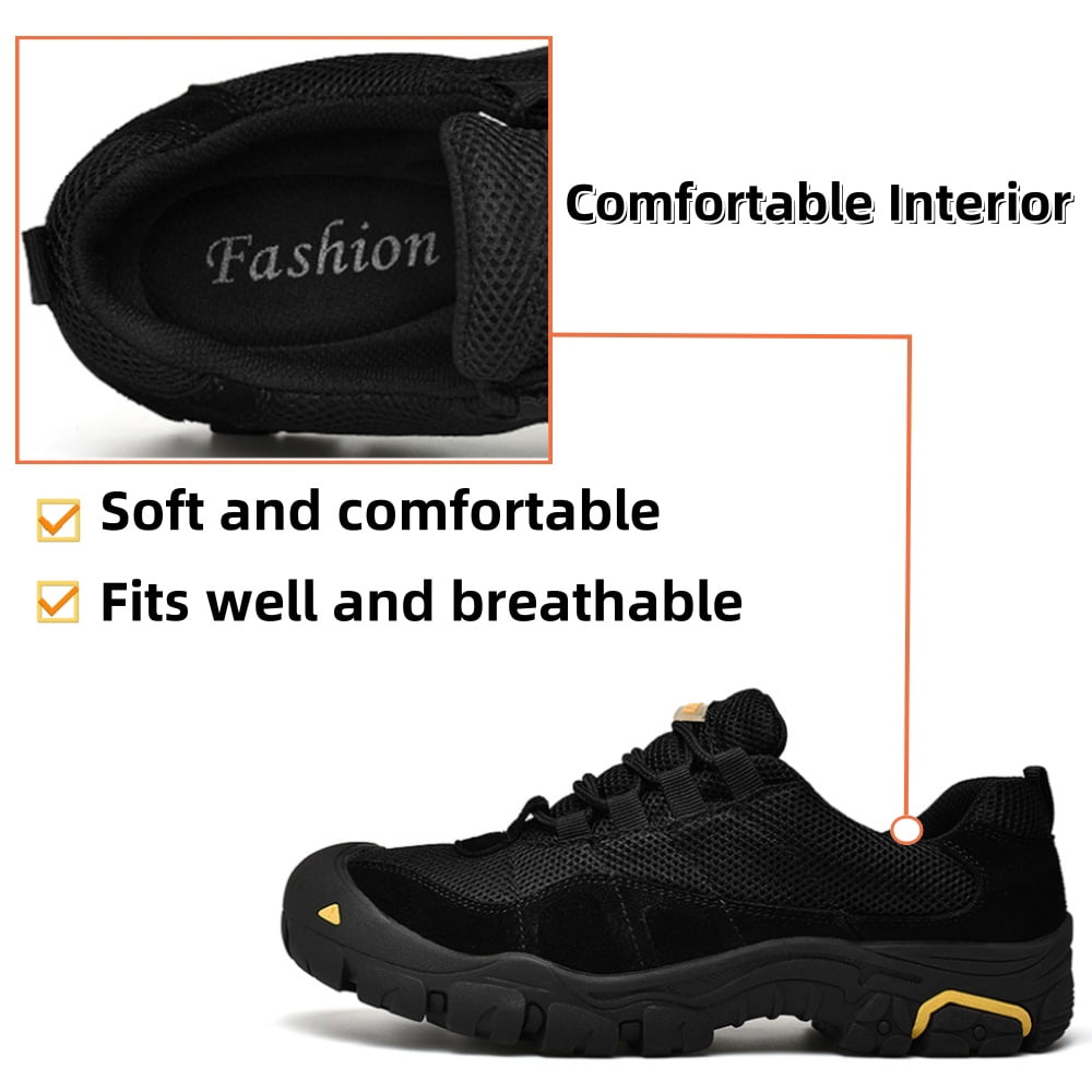 Men's Hiking Shoes Comfortable Breathable Lightweight Slip Resistant Rubber Outsole Outdoor Walking Lace Up Sneakers Black 7 US