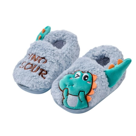 

Yinguo Kids Pack With Little Dinosaur Home Warm Cotton Slippers Shoes Blue 140