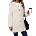 thumbnail image 2 of larppty Fleece Jacket for Women Winter Warm Button Down Hooded Coat Casual Soft Lightweight Fall Teddy Outerwear Fuzzy Coats (White, 4XL), 2 of 5