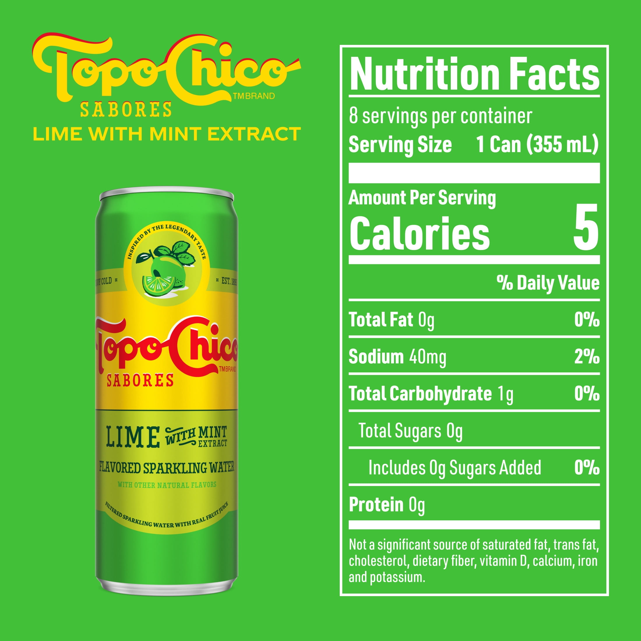 Topo Chico Sabores Lime with Mint Extract Flavored Sparkling Water Cans, 12 fl oz, 8 Pack