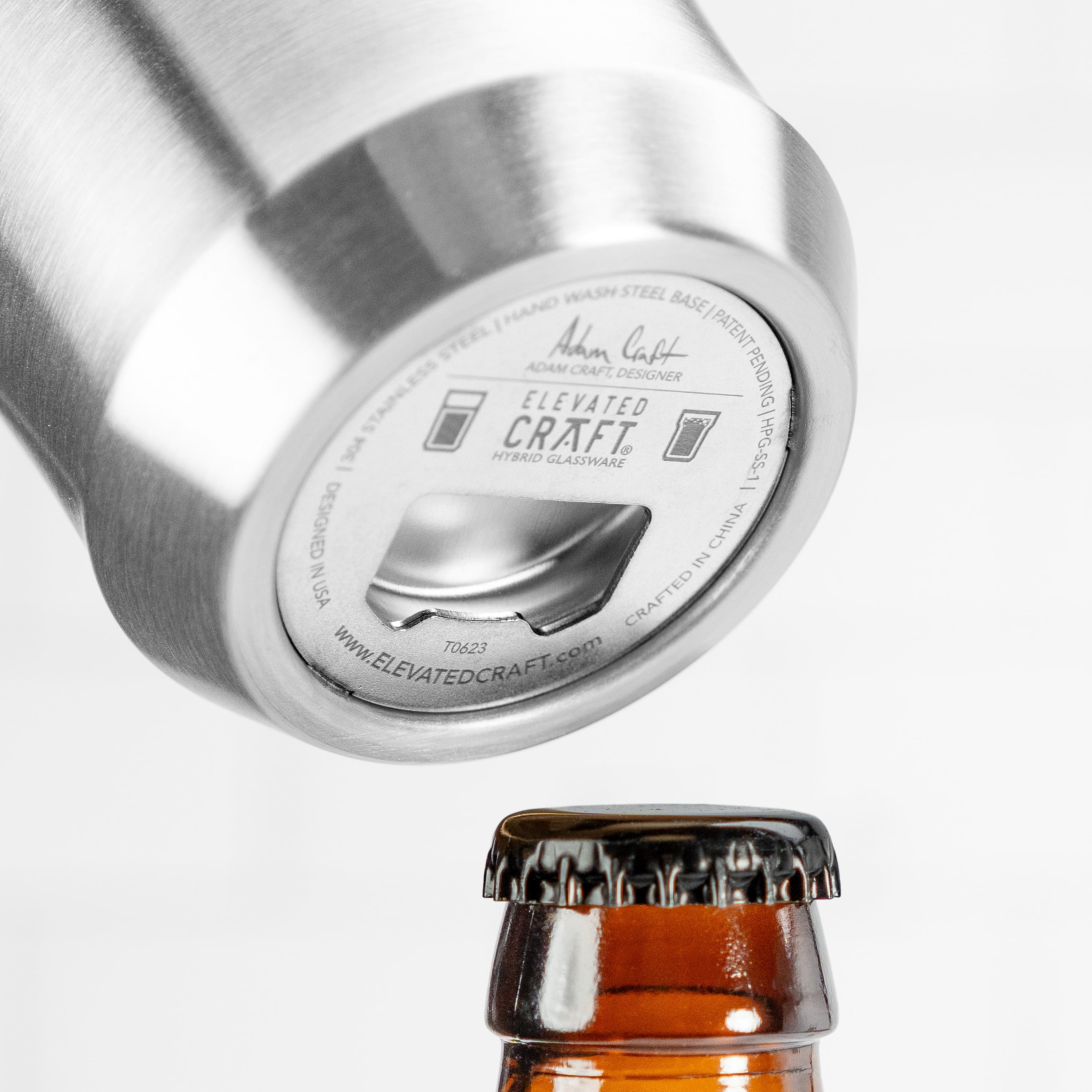 Elevated Craft Hybrid Vacuum Insulated Stainless Steel Base with Removable Pint Glass Insert, Ideal Insulation for Beers & Cold Beverages with Built-in Bottle Opener, Durable & Stylish, Steel (16 oz)