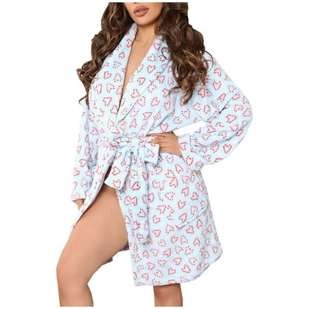 

Cotonie Women Fashion Christmas Print Lace-up Hooded Bathrobe Long Sleeve Homewear