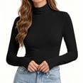 thumbnail image 6 of cocolona Fall Base Layer Tops for Women Mock Neck Long Sleeve Elastic Shirts Solid Color Pullover Slim Blouses, 6 of 7