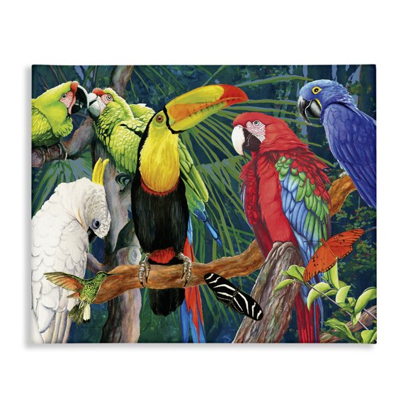 Stupell Industries Traditional Tropical Rainforest Birds Canvas Art, 40 x 30, by Christine Reichow