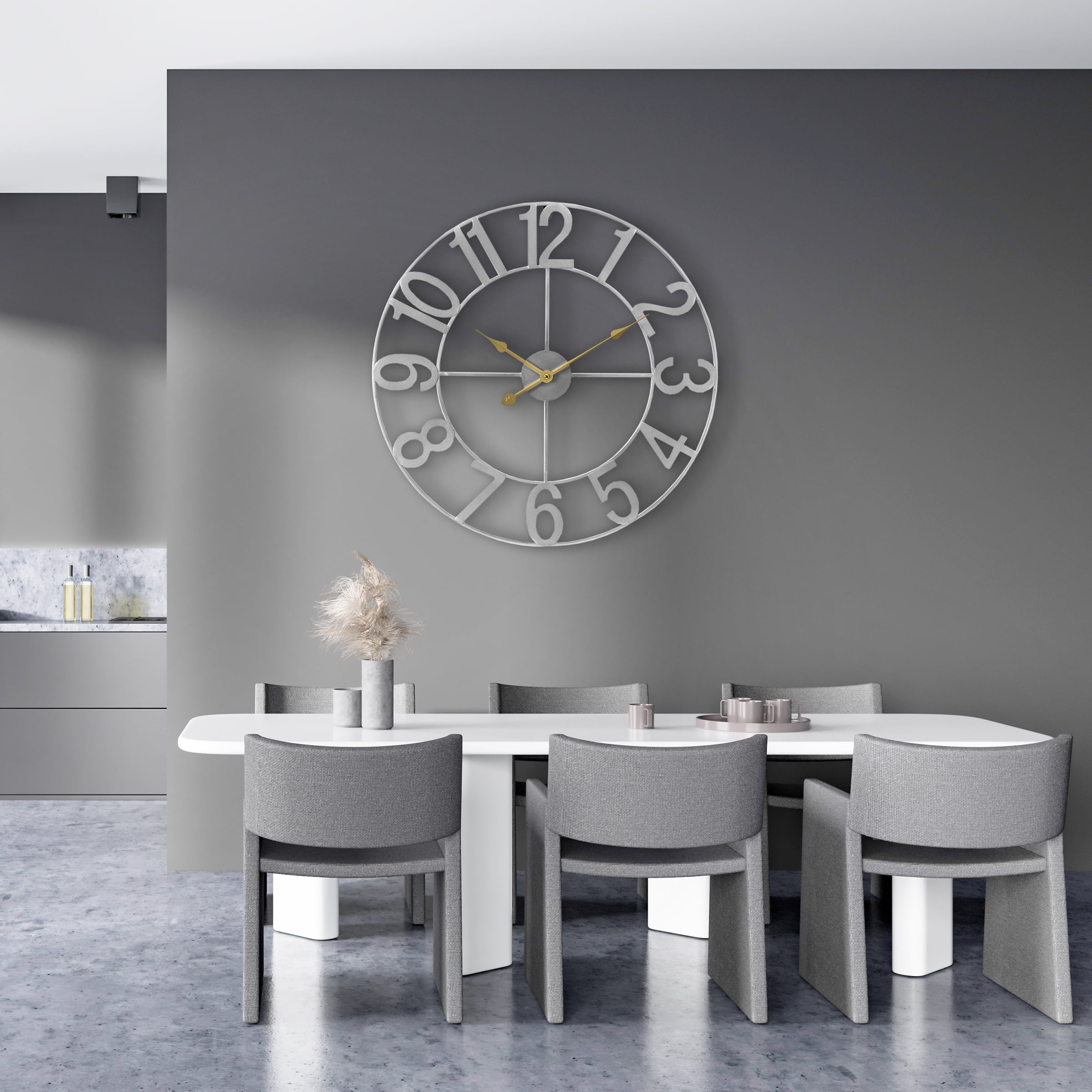 Sorbus 24in Large Wall Clock, Analog Battery Operated, Silver, Living Room & Kitchen
